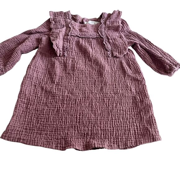Zara Girls Mauve Muslin Ruffled Shoulder Dress Size 2-3 - Picture 1 of 4